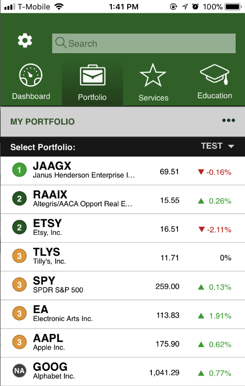 captura de pantalla de la aplicación de inversión en acciones de zacks